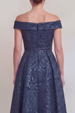 Jacquard Off the Shoulder A Line Blush Mother of the Bride Dress