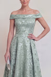 Jacquard Off the Shoulder A Line Blush Mother of the Bride Dress