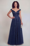 Jacquard Navy A Line Maxi Mother of the Bride Dress