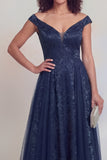 Jacquard Navy A Line Maxi Mother of the Bride Dress