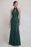 Halter Jacquard Mermaid Sage Green Cut Out Mother of the Bride Dress