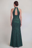 Halter Jacquard Mermaid Sage Green Cut Out Mother of the Bride Dress