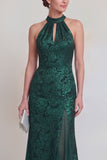 Halter Jacquard Mermaid Sage Green Cut Out Mother of the Bride Dress
