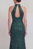 Halter Jacquard Mermaid Sage Green Cut Out Mother of the Bride Dress