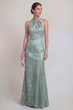 Halter Jacquard Mermaid Sage Green Cut Out Mother of the Bride Dress