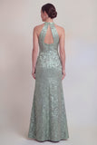Halter Jacquard Mermaid Sage Green Cut Out Mother of the Bride Dress