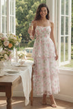 Tiered Corset White Pink Floral Wedding Guest Dress