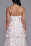 Tiered Corset White Pink Floral Wedding Guest Dress