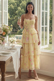 Tiered Corset White Pink Floral Wedding Guest Dress