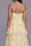 Tiered Corset White Pink Floral Wedding Guest Dress