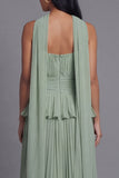 Strapless Ruffled A Line Pleated Dusty Sage Wedding Guest Dress