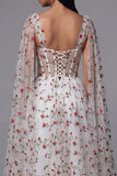 Ivory Floral Corset A Line Wedding Guest Dress with Streamer