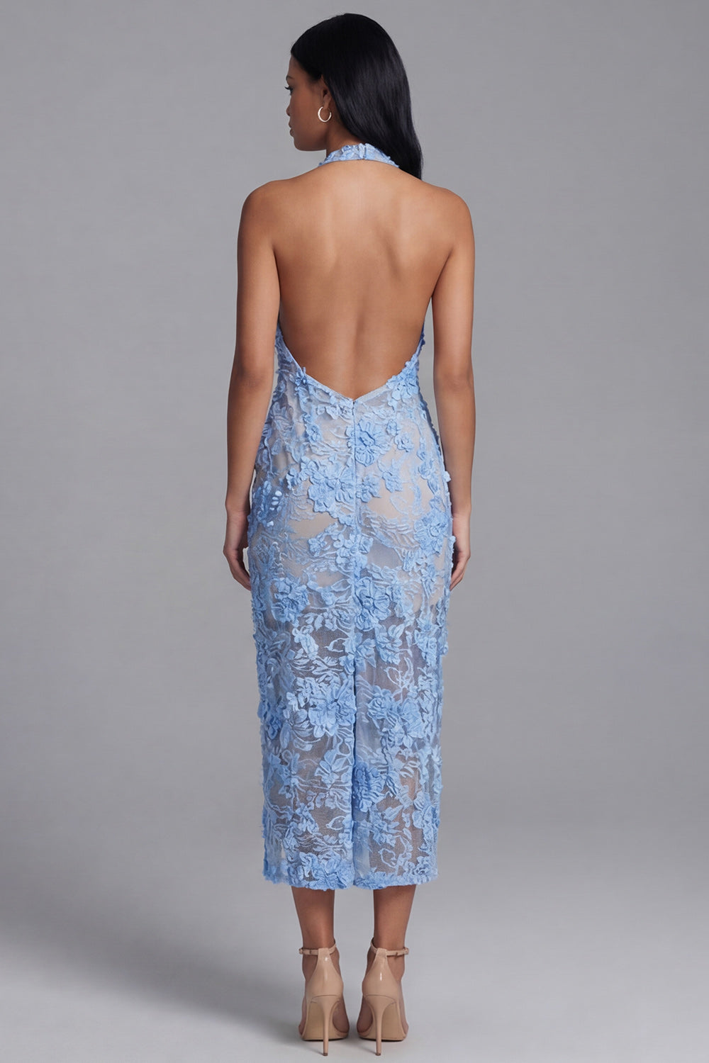 blue halter wedding guest dress Sparkly High-Low Ruffle Halter Neck Wedding Guest Dress