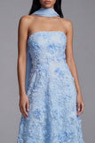 Strapless Blue Appliqued A Line Wedding Guest Dress