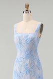 Blue Floral A Line Midi Wedding Guest Dress