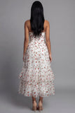 Strapless A Line Floral Champagne Ruffled Wedding Guest Dress