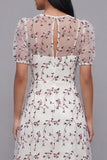 White Floral A Line Short Sleeve Wedding Guest Dress