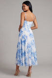 Floral Blue Corset A Line Ruched Wedding Guest Dress