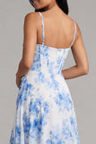 Floral Blue Corset A Line Ruched Wedding Guest Dress
