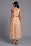 One Shoulder Cut Out Floral Light Orange Wedding Guest Dress