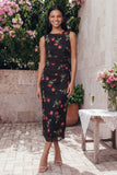 Black Floral Sheath Wedding Guest Dress with Keyhole