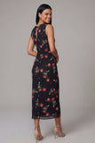 Black Floral Sheath Wedding Guest Dress with Keyhole