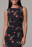 Black Floral Sheath Wedding Guest Dress with Keyhole