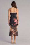 Black Floral Mermaid Midi Wedding Guest Dress