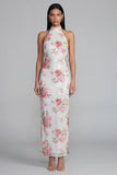 Halter Pink Floral Mermaid Maxi Wedding Guest Dress
