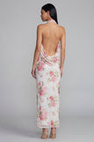 Halter Pink Floral Mermaid Maxi Wedding Guest Dress