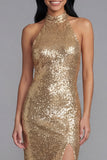 Sparkly Halter Gold Wedding Guest Dress