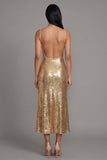 Sparkly Gold A Line Midi Wedding Guest Dress