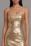 Sparkly Gold A Line Midi Wedding Guest Dress