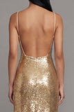 Sparkly Gold A Line Midi Wedding Guest Dress