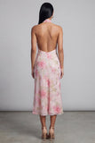 Pink Halter Floral Backless A Line Wedding Guest Dress