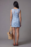 Blue Appliqued Bodycon Mini Wedding Guest Dress