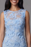 Blue Appliqued Bodycon Mini Wedding Guest Dress