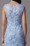Blue Appliqued Bodycon Mini Wedding Guest Dress