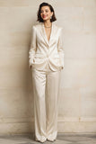 Peaked Lapel 2 Piece Satin Blue Women Suits