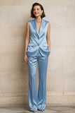 Ivory Peaked Lapel Satin 2 Piece Sleeveless Women Suits