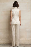 Ivory Peaked Lapel Satin 2 Piece Sleeveless Women Suits