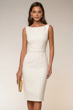 Ivory Bodycon Midi Work Dress with Slit