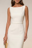 Ivory Bodycon Midi Work Dress with Slit