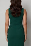 Dark Green Bateau Neck Midi Work Dress with Slit