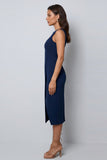 Dark Green Bateau Neck Midi Work Dress with Slit