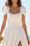 Ivory Scoop Neck Corset A Line Satin Wedding Dress