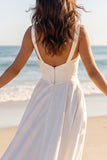 Basque Waist Ivory A Line Satin Wedding Dress