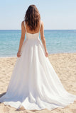 Ivory A Line Satin Wedding Dress with Slit