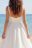 Ivory A Line Satin Wedding Dress with Slit