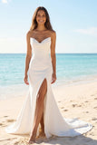 Ivory Strapless Mermaid Ruched Satin Wedding Dress
